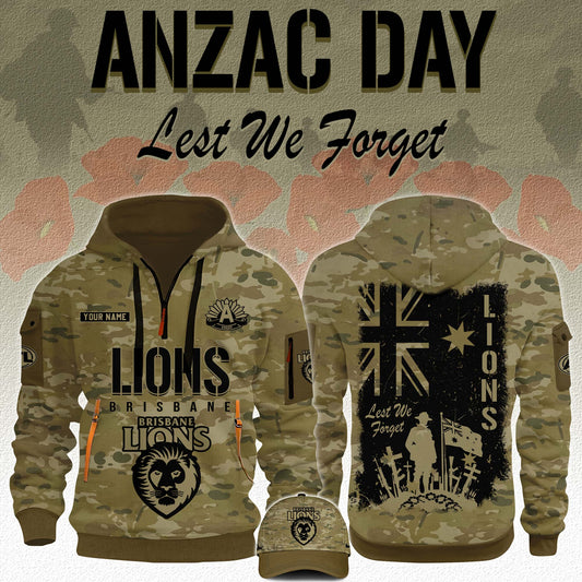 .  Brisbane Lions AFL x Anzac Day Limited Edition Hoodie 2025