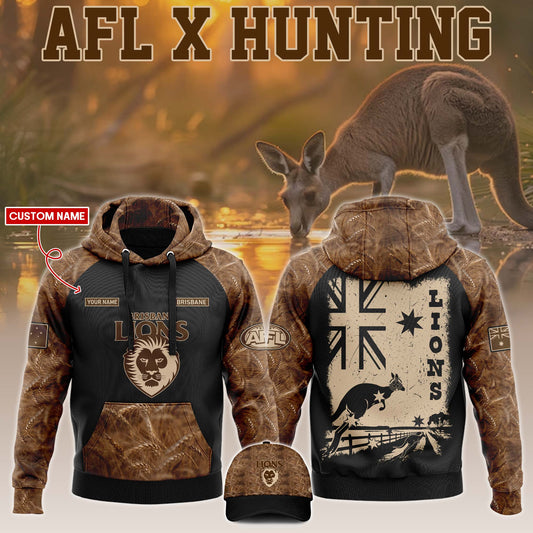 .Brisbane Lions AFL x Hunting Personalized Hoodie Limited Edition 2025