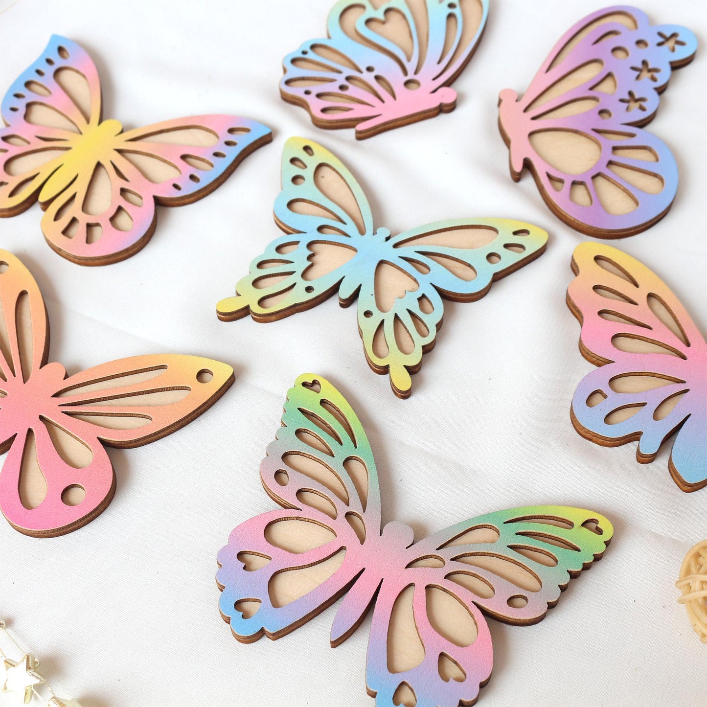 Wooden Wall Butterflies Décor for Kids Room (7pack) – Natural Plywood, Boho Nursery Wall Art, Woodland Baby Shower Gift