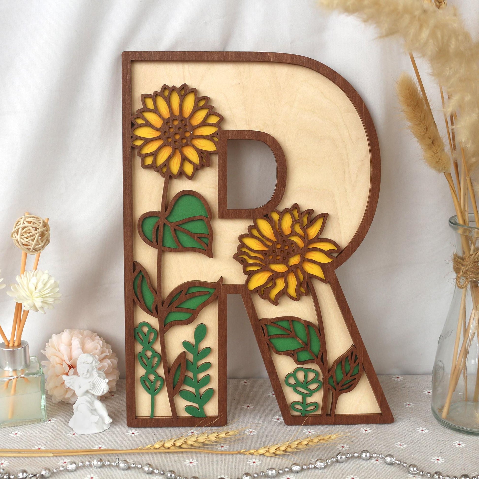 Sunflower Nursery Name Sign - Floral Wall Letters - 3D Wooden Wall Art - Baby Girl Room Decor - Baby Shower Gift - Birthday Gift